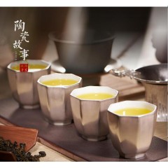 功夫茶杯陶瓷景德镇茶具白瓷主人杯单杯纯银鎏银小茶碗杯子品茗杯
