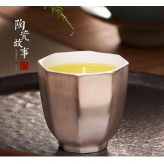 功夫茶杯陶瓷景德镇茶具白瓷主人杯单杯纯银鎏银小茶碗杯子品茗杯