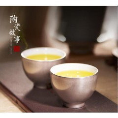 功夫茶杯陶瓷景德镇茶具白瓷主人杯单杯纯银鎏银小茶碗杯子品茗杯