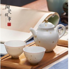 洒金陶瓷茶壶手绘小号单壶泡茶壶景德镇白 茶具套装伴手礼